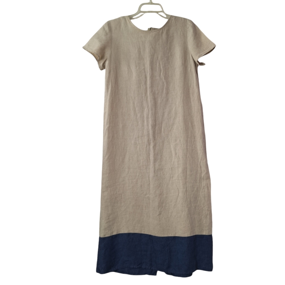 Vintage Talbots 100% Linen Short Sleeve Back Zip Shift Dress Petite